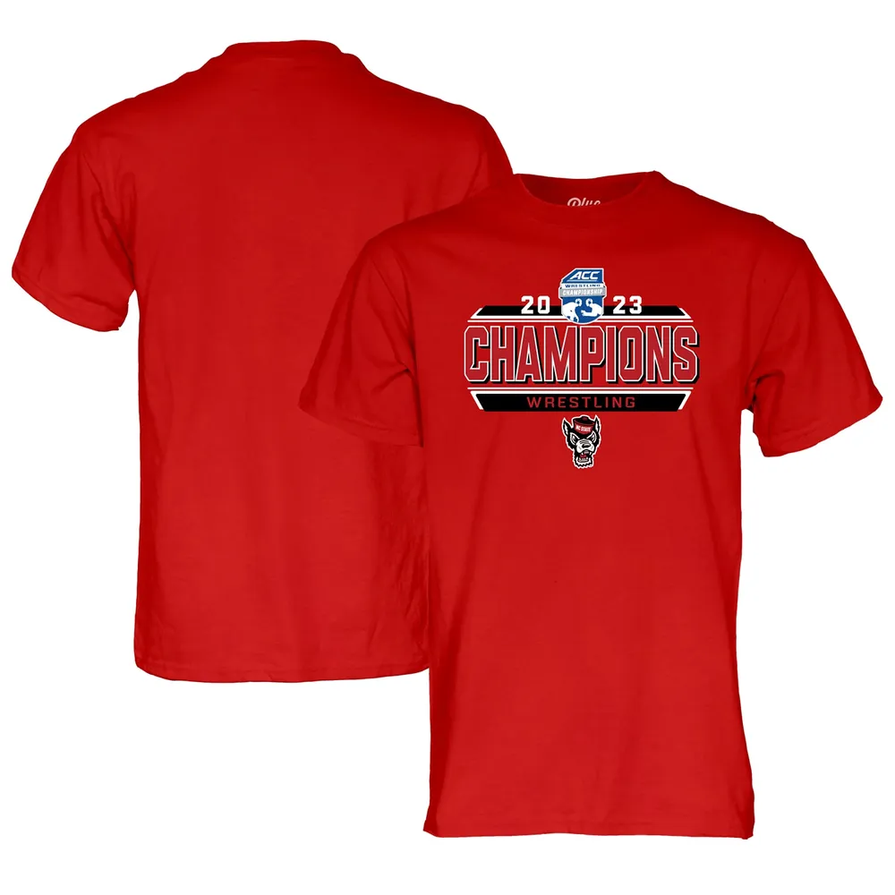 T-shirt bleu 84 rouge NC State Wolfpack 2023 ACC Wrestling Tournament Champions pour homme