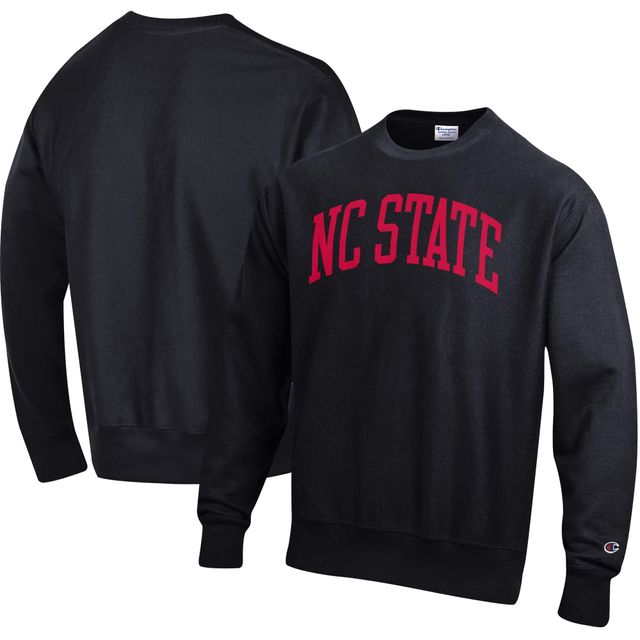 Sweat à capuche noir Champion NC State Wolfpack Arch Reverse Weave pour homme