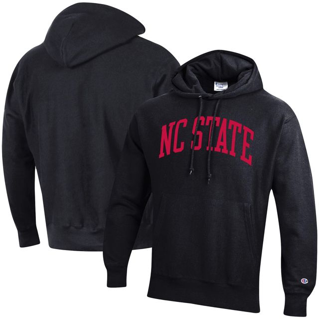 Sweat à capuche noir Champion NC State Wolfpack Team Arch Reverse Weave pour homme