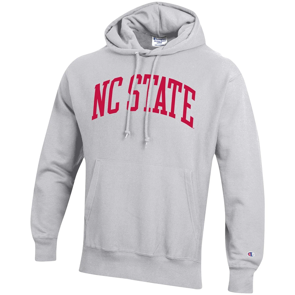 Men's Champion Heathered Gray NC State Wolfpack Team Arch Reverse Weave Pullover Hoodie