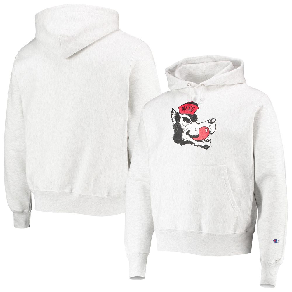 Men's Champion Heathered Gray NC State Wolfpack Team Vault Logo Reverse Weave Pullover Hoodie