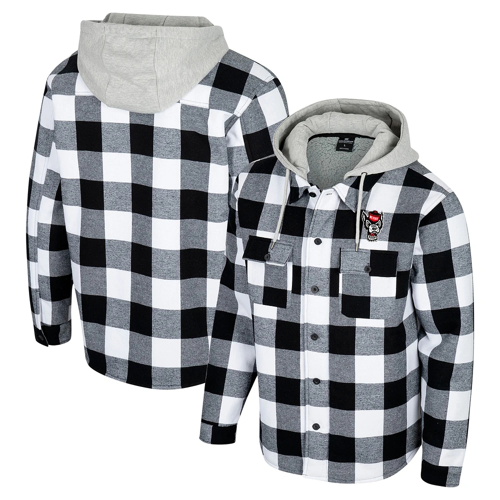 Veste zippée à carreaux Buffalo NC State Wolfpack noire/blanche pour homme Colosseum