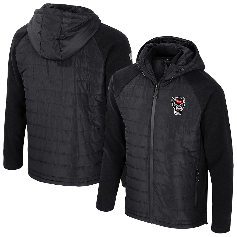 Veste à capuche entièrement zippée pour homme Colosseum Black NC State Wolfpack Block The Sun