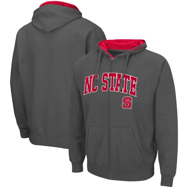 Sweat à capuche entièrement zippé Colosseum Charcoal NC State Wolfpack Arch & Logo 3.0 pour homme