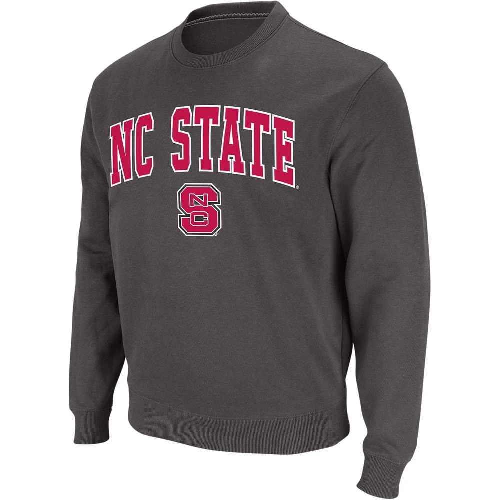 Men's Colosseum Charcoal NC State Wolfpack Arch & Logo Crew Neck Sweatshirt