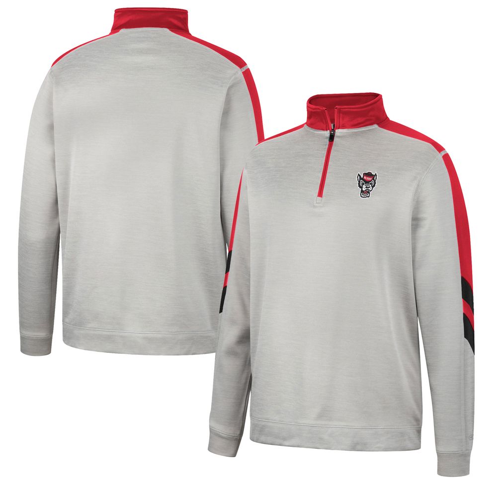 Men's Colosseum Gray/Red NC State Wolfpack Bushwood Fleece Quarter-Zip Jacket