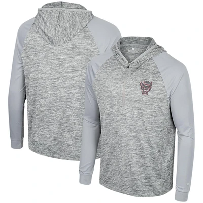 Men's Colosseum Gray NC State Wolfpack Cybernetic Raglan Quarter-Zip Hooded Top