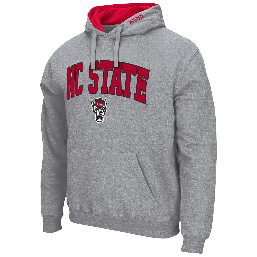 Men's Colosseum Heather Gray NC State Wolfpack Arch & Logo 3.0 Pullover Hoodie