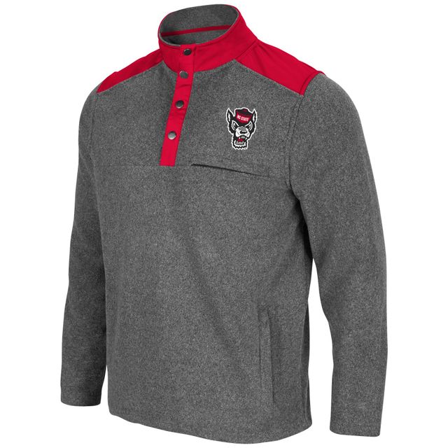 Colosseum chiné charbon/rouge NC State Wolfpack Huff Snap Pullover pour hommes