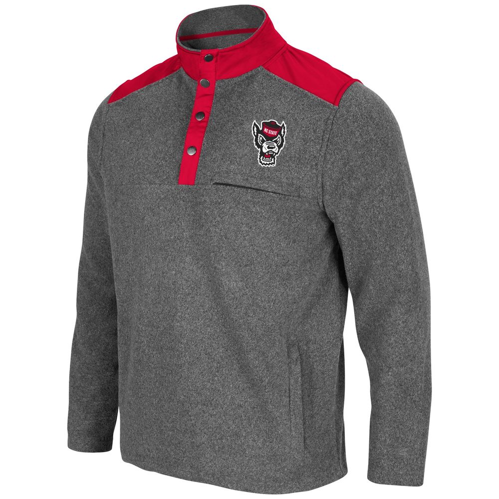 Men's Colosseum Heathered Charcoal/Red NC State Wolfpack Huff Snap Pullover