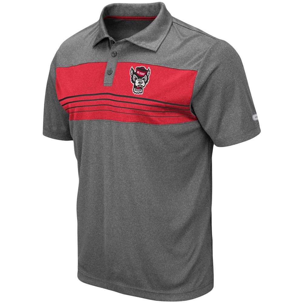 Men's Colosseum Heathered Charcoal NC State Wolfpack Wordmark Smithers Polo