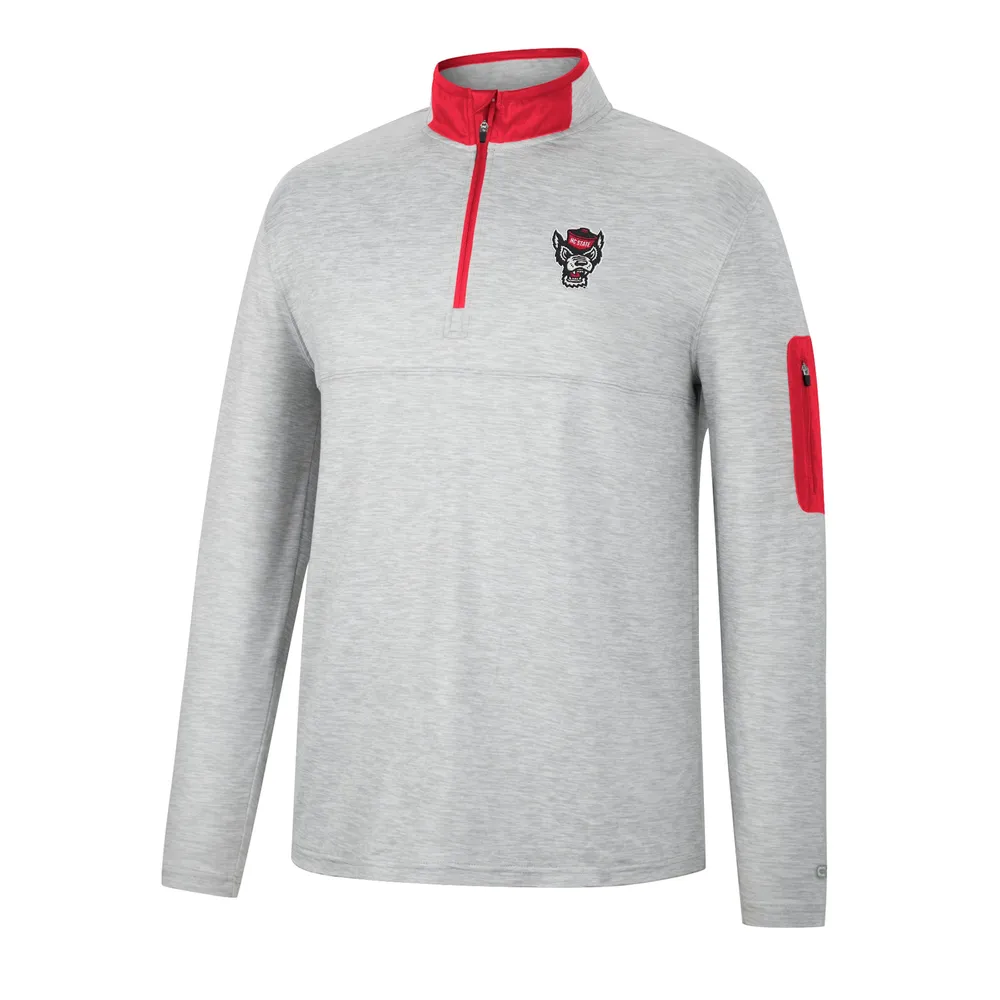 Men's Colosseum Heathered Gray/Red NC State Wolfpack Country Club Windshirt Quarter-Zip Jacket