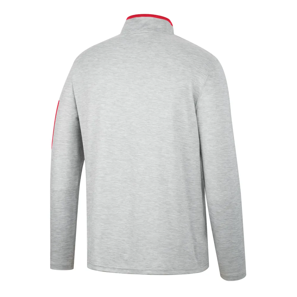 Men's Colosseum Heathered Gray/Red NC State Wolfpack Country Club Windshirt Quarter-Zip Jacket