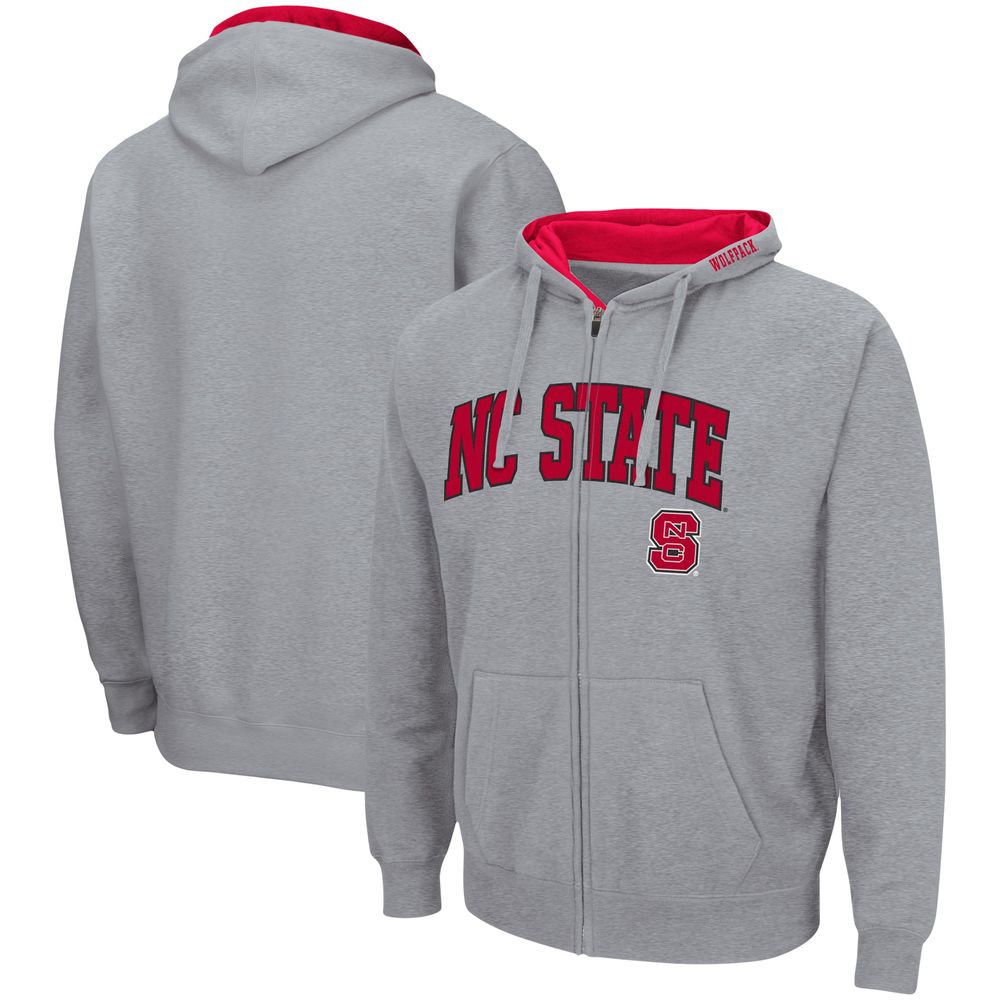 Men's Colosseum Heathered Gray NC State Wolfpack Arch & Logo 3.0 Full-Zip Hoodie