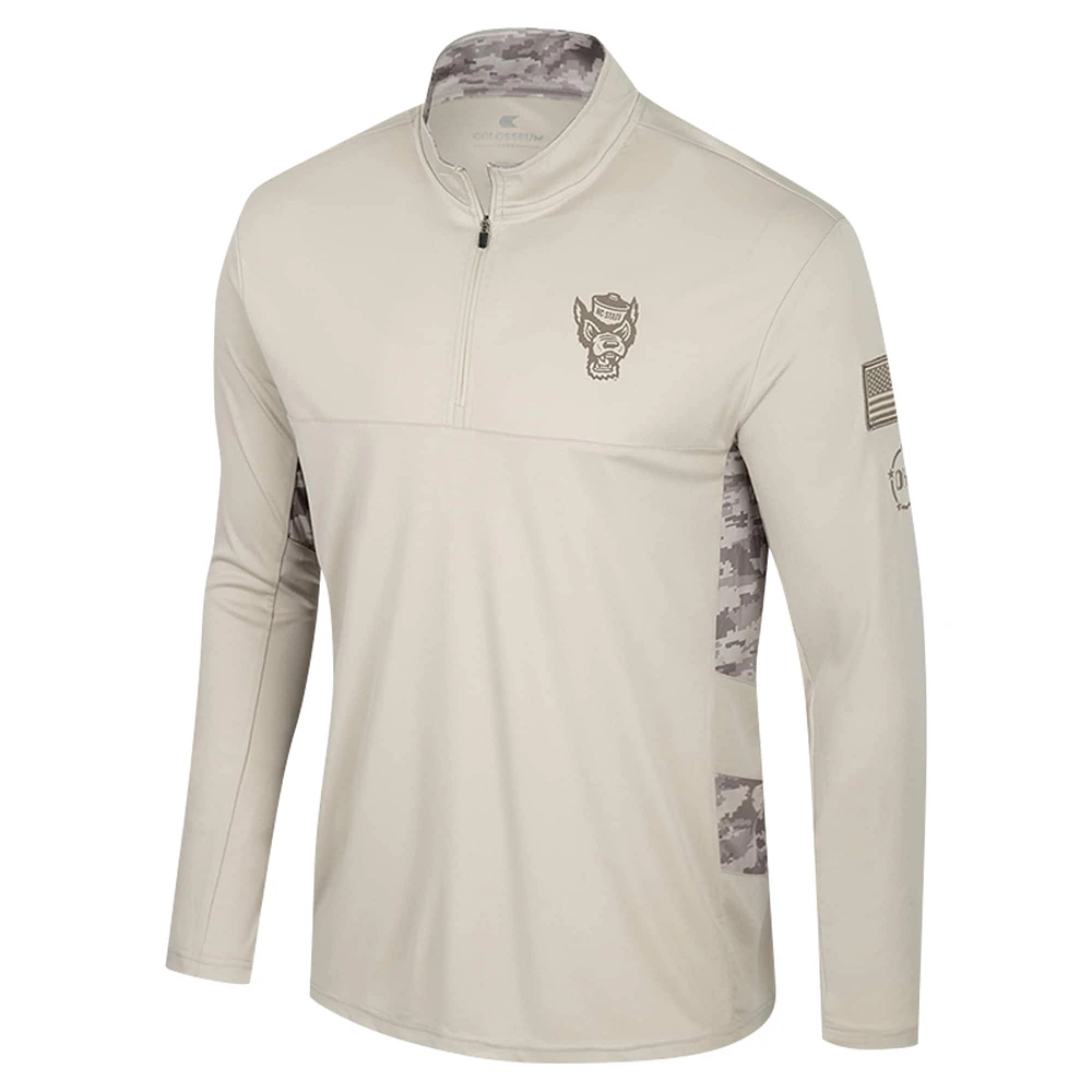 Men's Colosseum Natural NC State Wolfpack OHT Military Appreciation Quarter-Zip Jacket