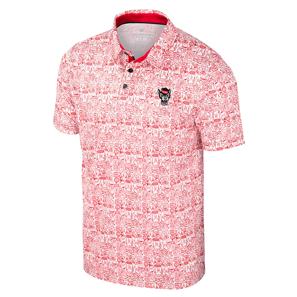 Men's Colosseum Red NC State Wolfpack It's Time! Allover Print Polo