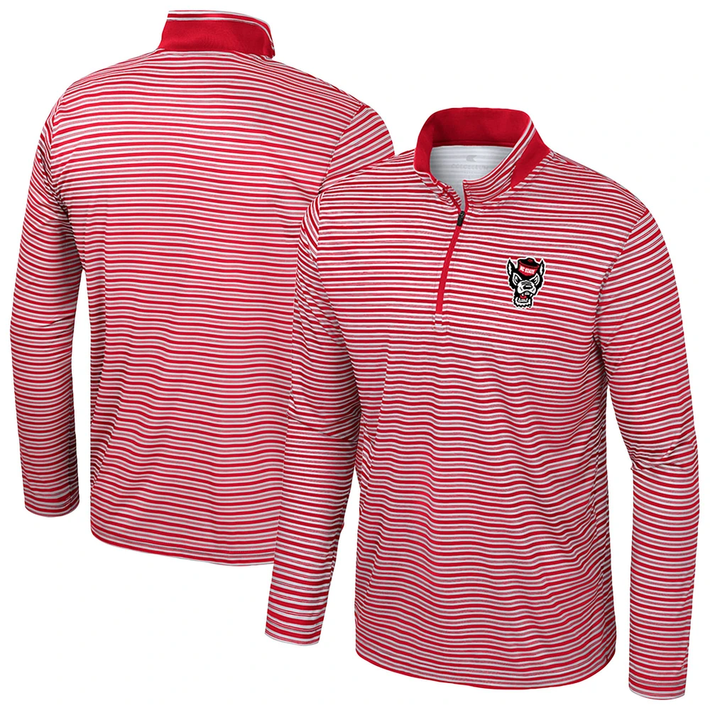 Haut rayé à glissière quart de tour pour homme Colosseum Red NC State Wolfpack