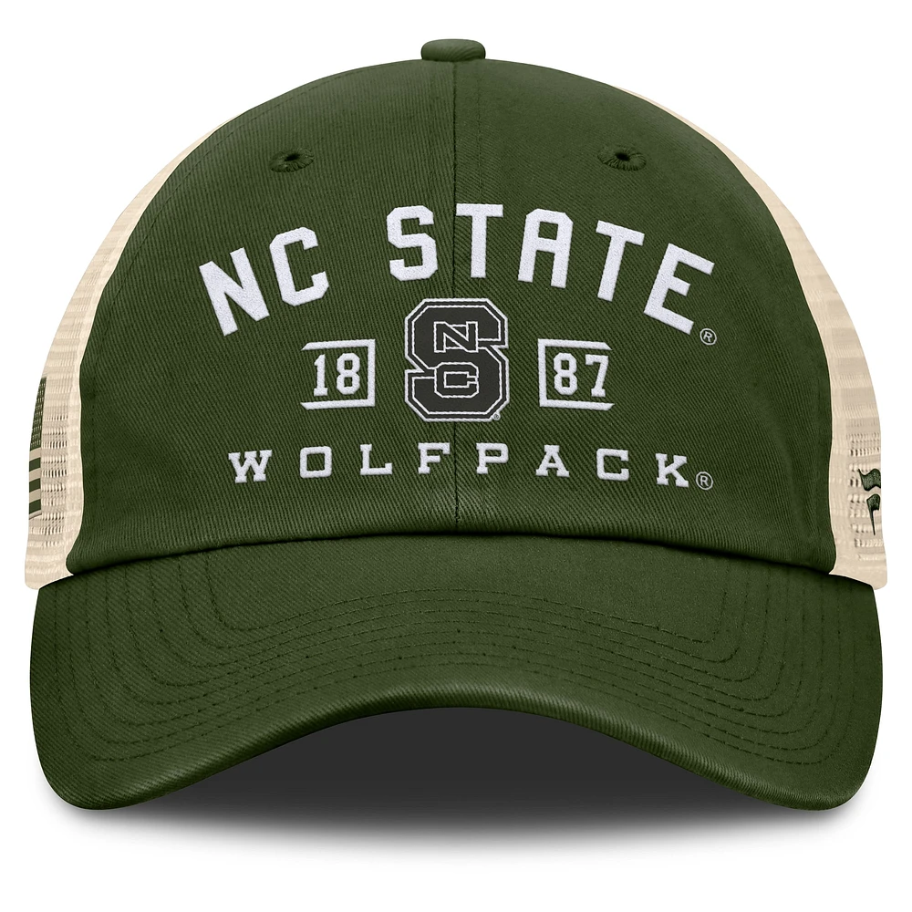 Men's Fanatics Olive NC State Wolfpack OHT Military Appreciation Frontier Trucker Adjustable Hat