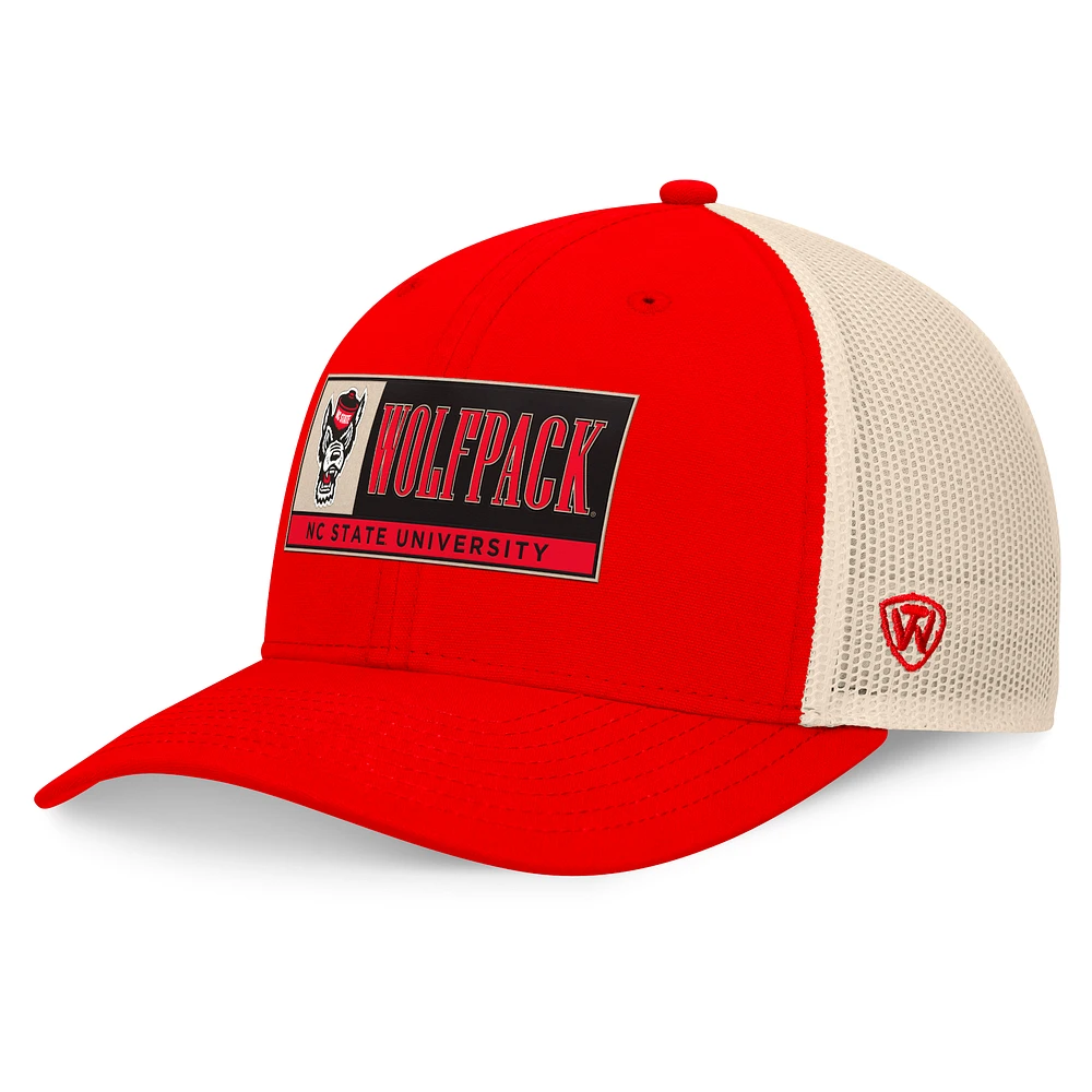 Casquette ajustable pour homme Top of the World NC State Wolfpack Bennett Trucker rouge/naturel