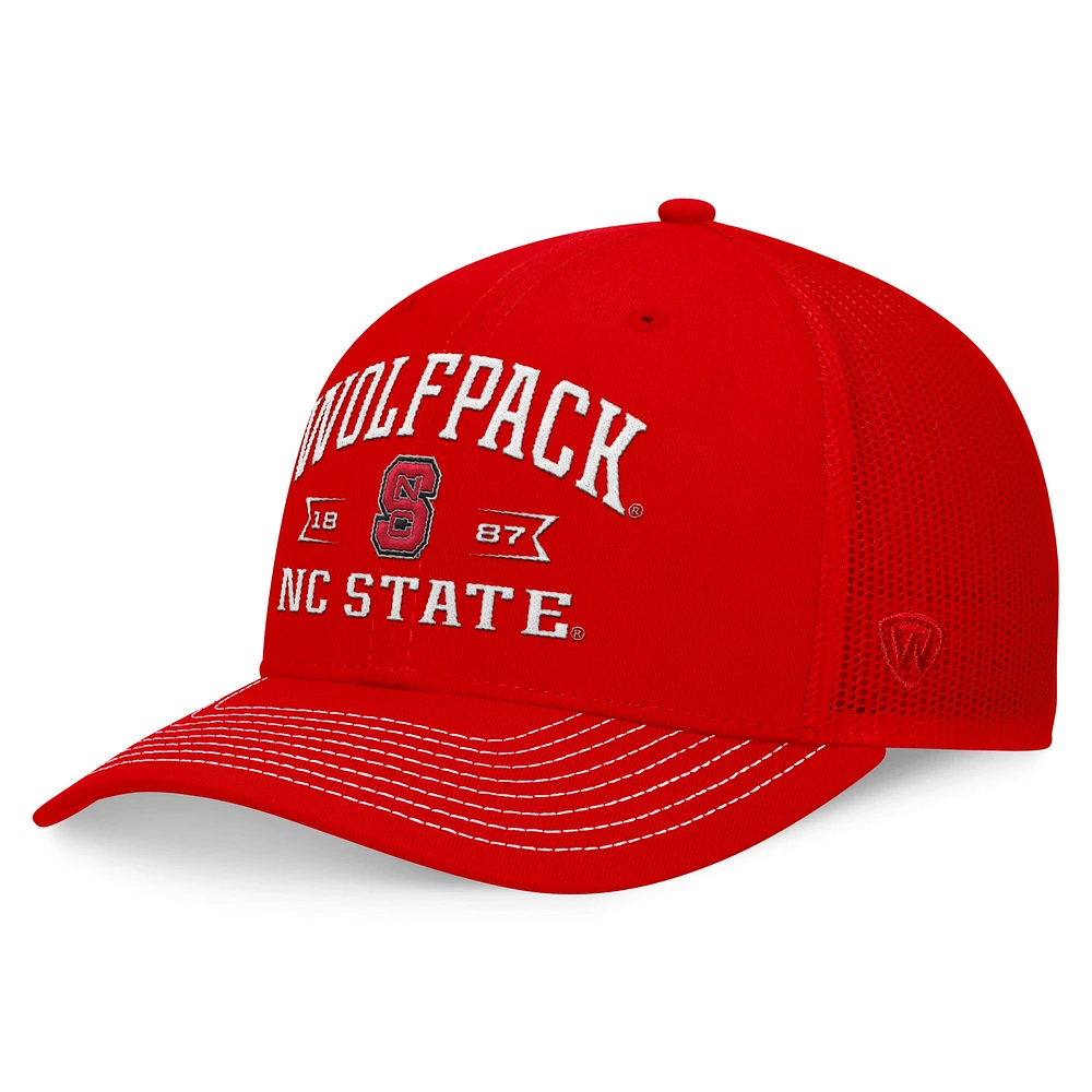 Casquette réglable Top of the World Red NC State Wolfpack Carson Trucker pour hommes