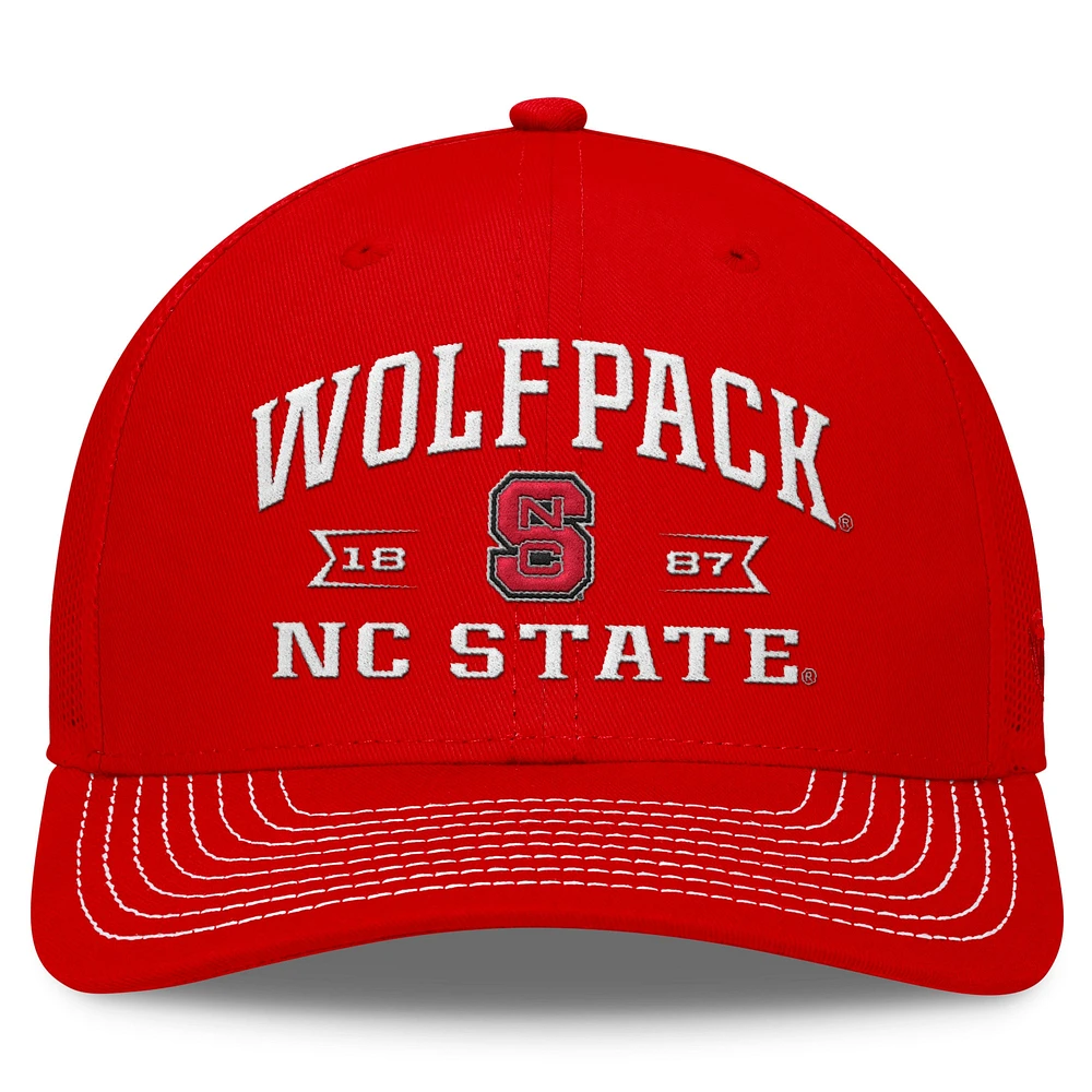 Casquette réglable Top of the World Red NC State Wolfpack Carson Trucker pour hommes