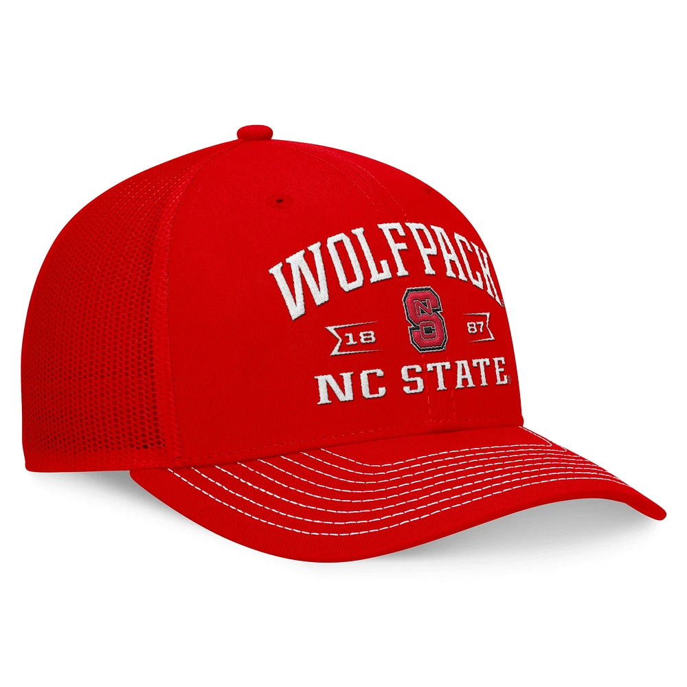 Casquette réglable Top of the World Red NC State Wolfpack Carson Trucker pour hommes