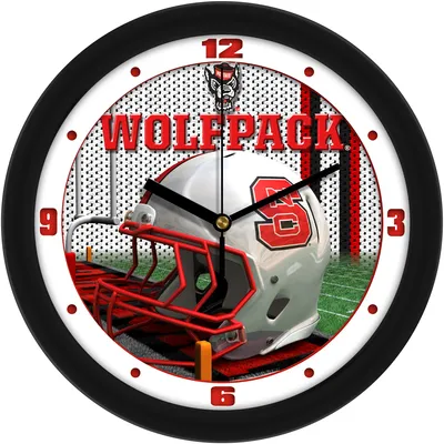 NC State Wolfpack 11.5'' Suntime Premium Glass Face Football Helmet Wall Clock