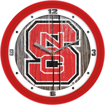 NC State Wolfpack 11.5'' Suntime Premium Glass Face Weathered Wood Wall Clock
