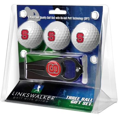NC State Wolfpack 3-Pack Golf Ball Gift Set with Black Hat Trick Divot Tool