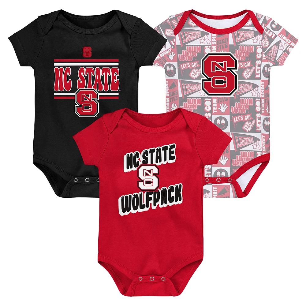 Newborn Red NC State Wolfpack Sunday Comics 3-Pack Bodysuit Set