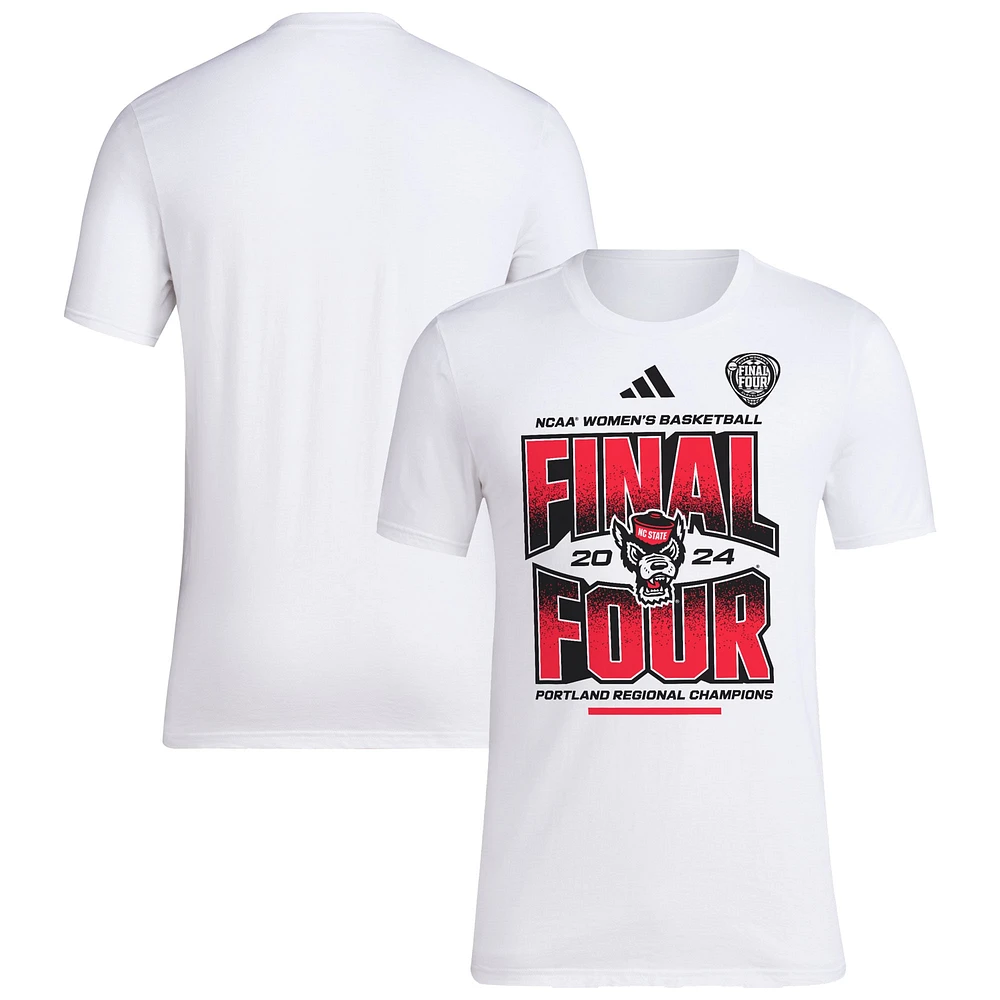 T-shirt unisexe adidas blanc NC State Wolfpack 2024 NCAA tournoi de basket-ball féminin March Madness Final Four Locker Room