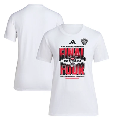 T-shirt adidas blanc pour femmes NC State Wolfpack 2024 NCAA Women's Basketball Tournament March Madness Final Four Locker Room