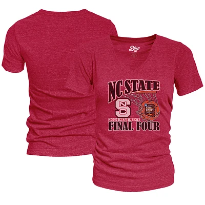 Femme Bleu 84 Rouge NC State Wolfpack 2024 Tournoi de basket-ball masculin NCAA March Madness Final Four T-shirt tri-mélange à col en V