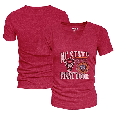 Femme Bleu 84 Rouge NC State Wolfpack 2024 Tournoi de basket-ball féminin NCAA March Madness Final Four T-shirt tri-mélange à col en V