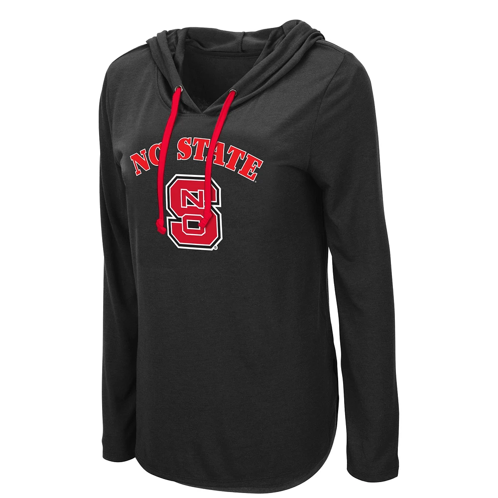 Women's Colosseum Black NC State Wolfpack My Lover Lightweight Hooded Long Sleeve T-Shirt