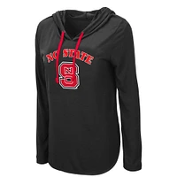 Women's Colosseum Black NC State Wolfpack My Lover Lightweight Hooded Long Sleeve T-Shirt