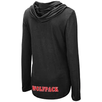 Women's Colosseum Black NC State Wolfpack My Lover Lightweight Hooded Long Sleeve T-Shirt