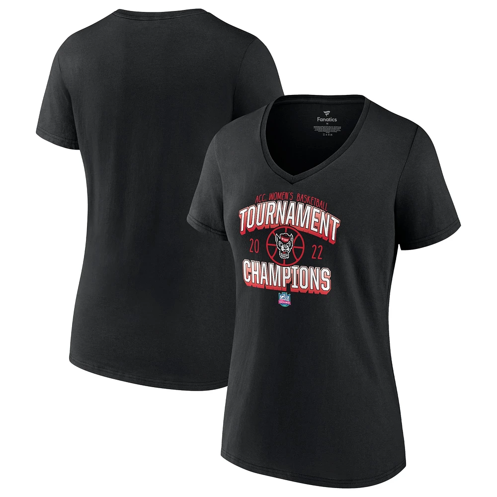 Women's Fanatics Black NC State Wolfpack 2022 ACC Basketball Conference Tournament Champions V-Neck T-Shirt