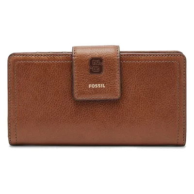NC State Wolfpack Fossil Women's Leather Logan RFID Tab Clutch - Brown