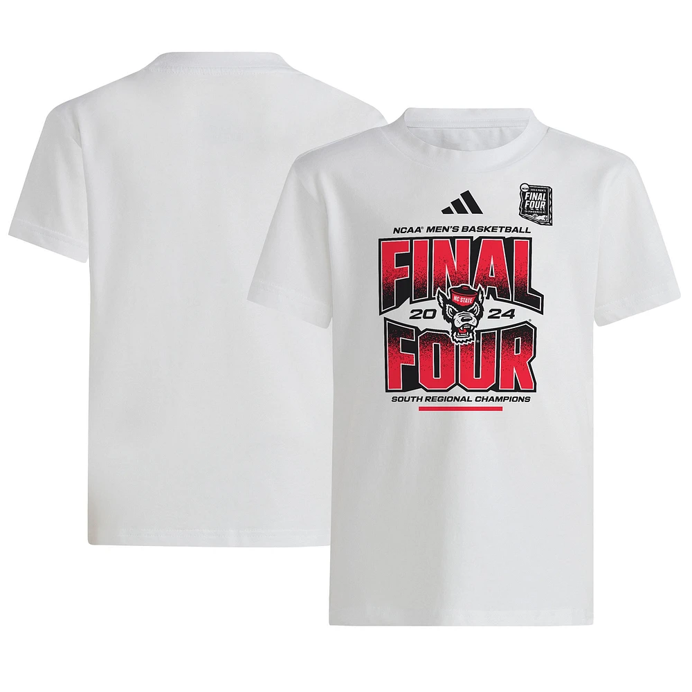 T-shirt blanc adidas NC State Wolfpack 2024 du tournoi de basket-ball pour hommes la NCAA March Madness Final Four