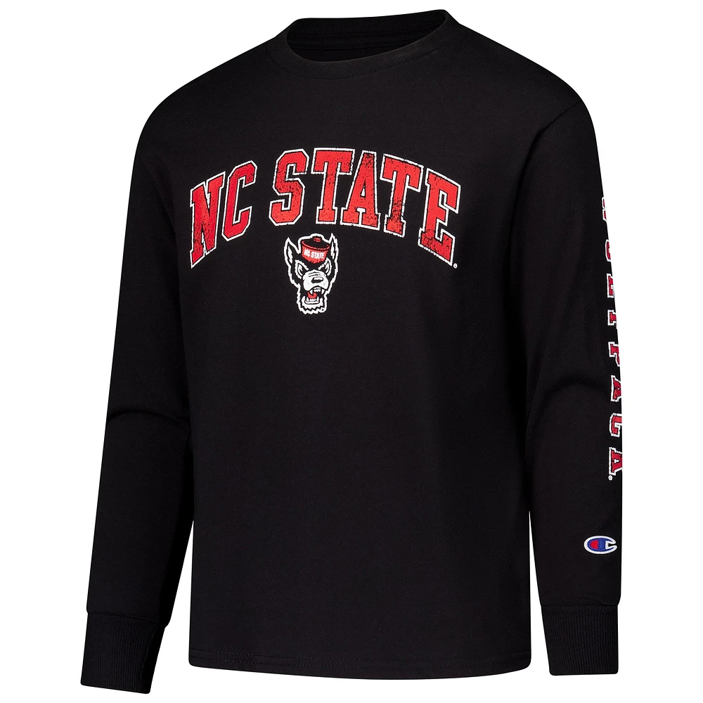 Youth Champion Black NC State Wolfpack Distressed Arch Over Logo Long Sleeve T-Shirt