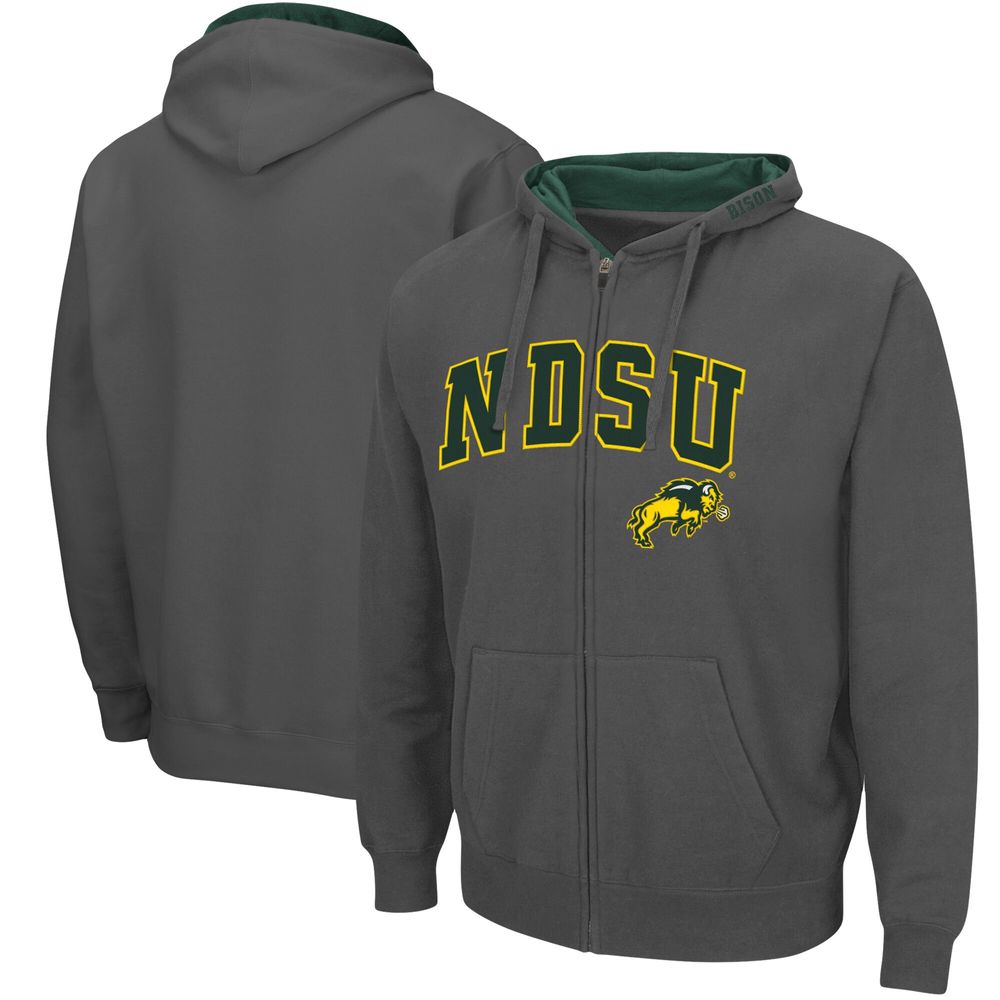 Men's Colosseum Charcoal NDSU Bison Arch & Logo 3.0 Full-Zip Hoodie