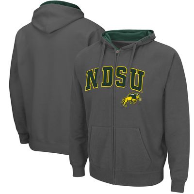 Men's Colosseum Charcoal NDSU Bison Arch & Logo 3.0 Full-Zip Hoodie