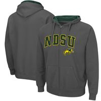 Men's Colosseum Charcoal NDSU Bison Arch & Logo 3.0 Full-Zip Hoodie