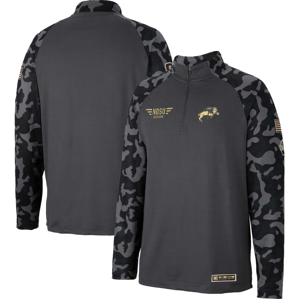 Men's Colosseum Charcoal NDSU Bison OHT Military Appreciation Long Range Raglan Quarter-Zip Jacket