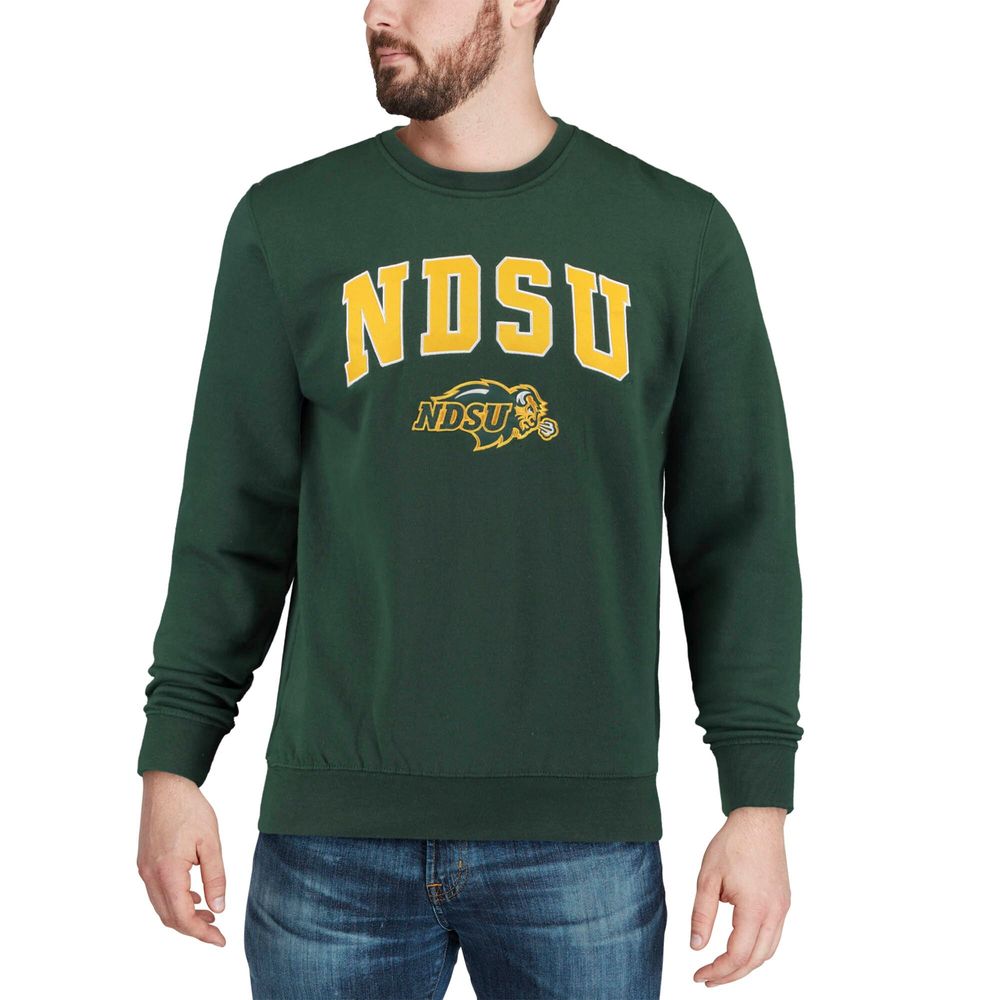 Men's Colosseum Green NDSU Bison Arch & Logo Crew Neck Sweatshirt