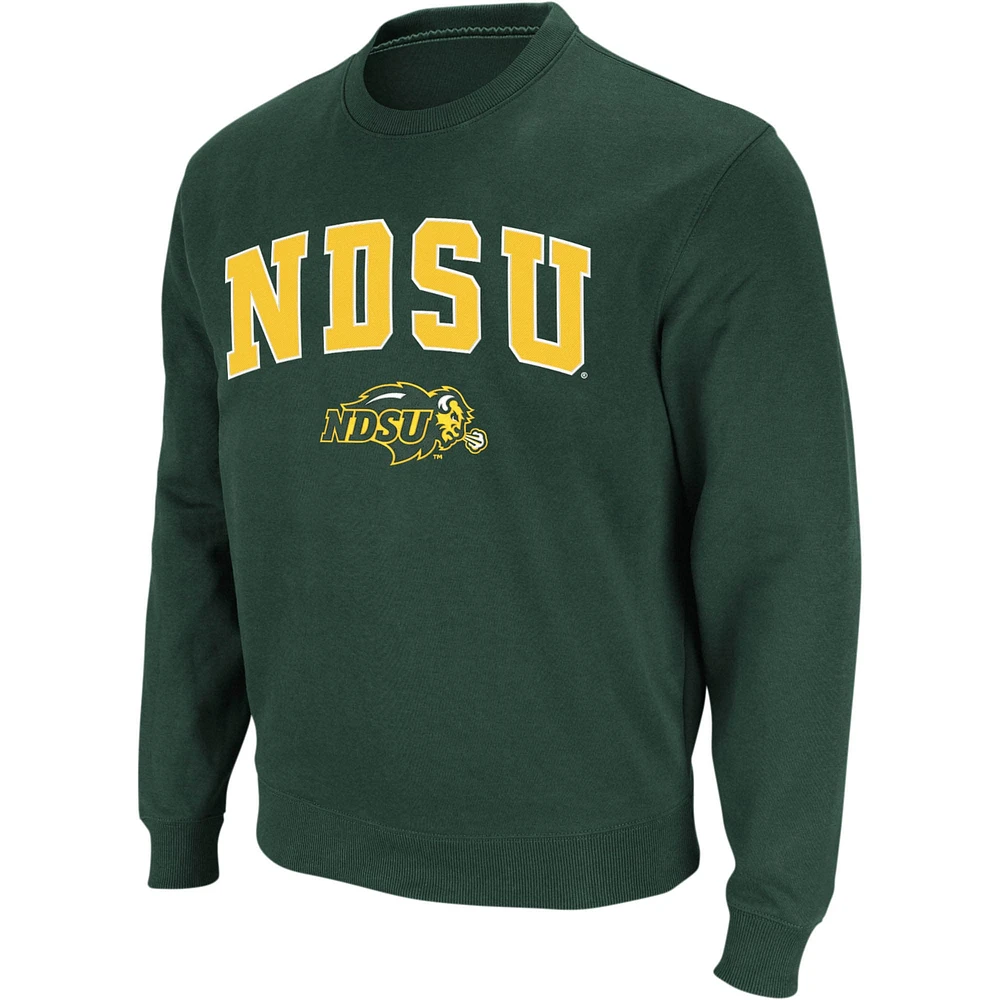 Men's Colosseum Green NDSU Bison Arch & Logo Crew Neck Sweatshirt