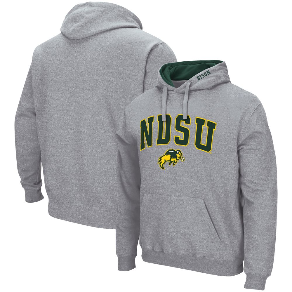 Men's Colosseum Heathered Gray NDSU Bison Arch and Logo Pullover Hoodie