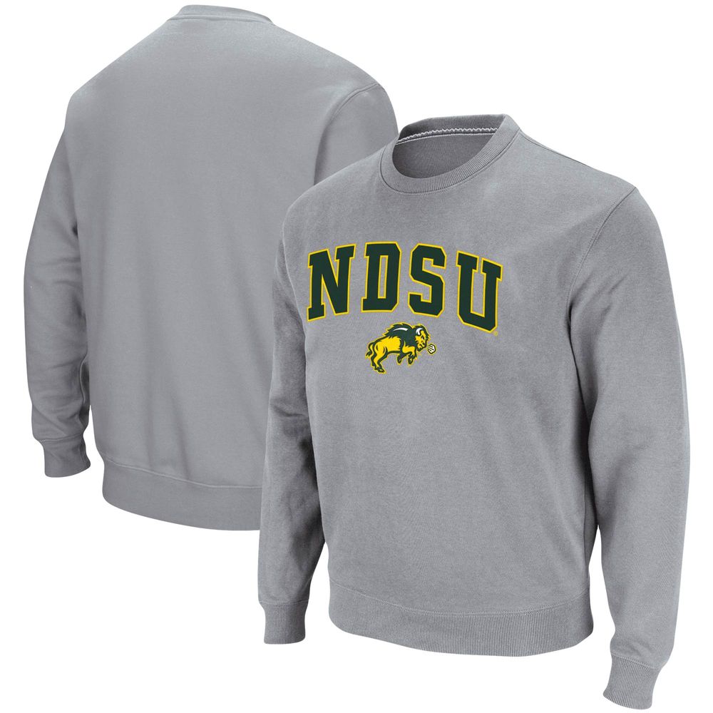 Men's Colosseum Heathered Gray NDSU Bison Arch & Logo Tackle Twill Pullover Sweatshirt