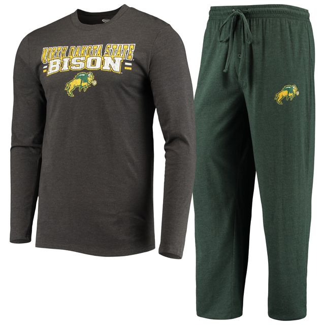 Concepts Sport Vert/Anthracite chiné NDSU Bison Meter T-shirt à manches longues et pantalon Ensemble de nuit